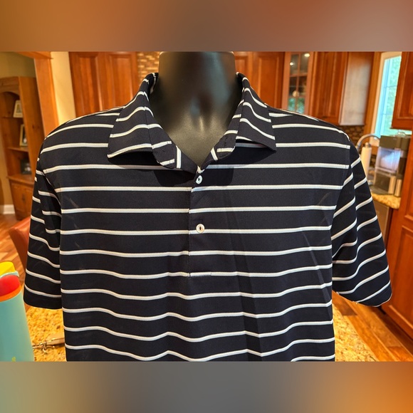 Peter Millar men’s golf Polo. Sharp navy w/white stripes. logo on sleeve. Medium - Picture 2 of 7